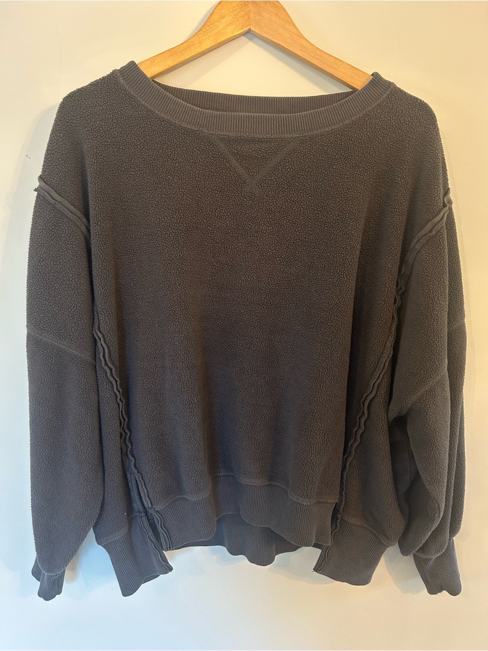 American Eagle Outfitters Huggable Sherpa Fleece Charcoal Crewneck Sweatshirt
